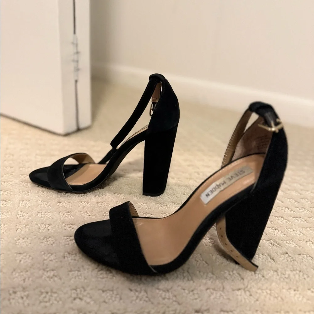 Steve Madden Black Suede Ankle-Strap Block Heels
